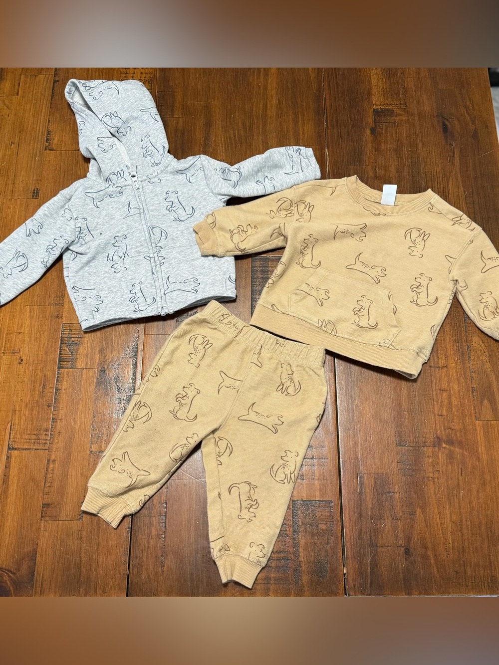 Carter’s Boy Tan Dog Two Piece Set and Gray Dog Sweatshirt Outift Set 12M